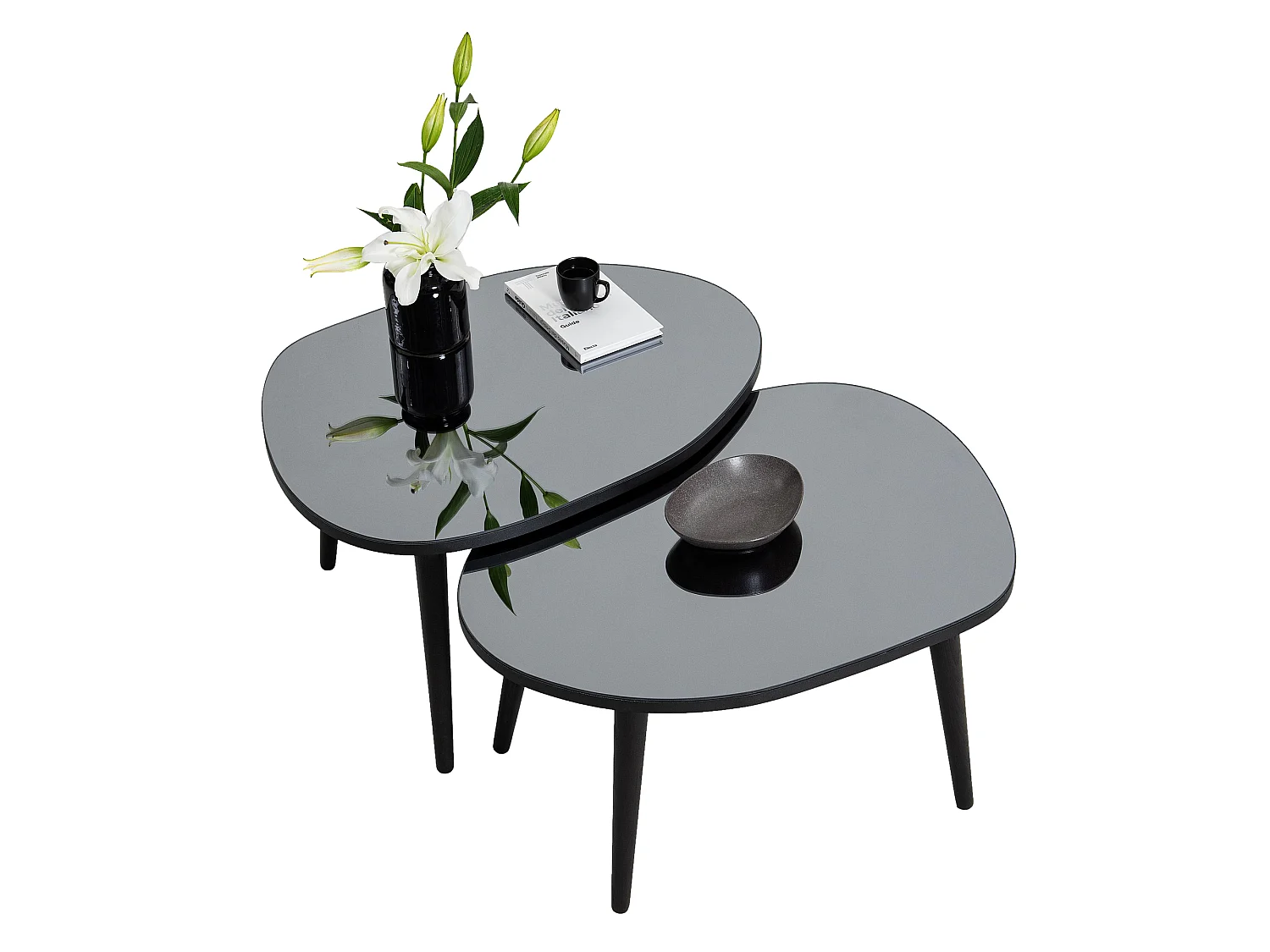 Couchtisch Cassiano, gehärtetes Glas, 75x55x38h cm Schwarz, ovale Form, Tischplatte Rauchglas