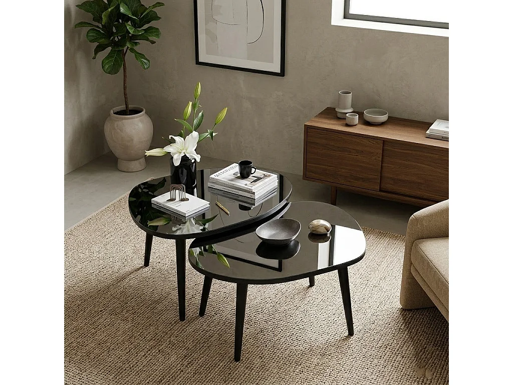 Couchtisch Cassiano, gehärtetes Glas, 75x55x38h cm Schwarz, ovale Form, Tischplatte Rauchglas