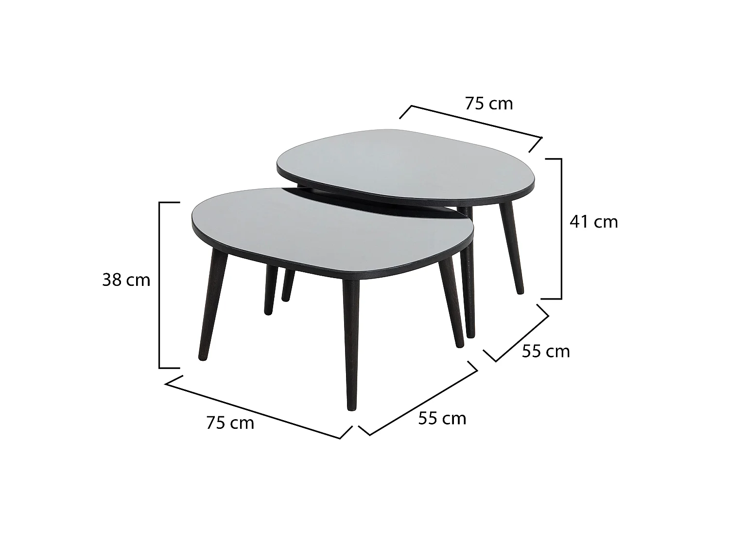 Couchtisch Cassiano, gehärtetes Glas, 75x55x38h cm Schwarz, ovale Form, Tischplatte Rauchglas