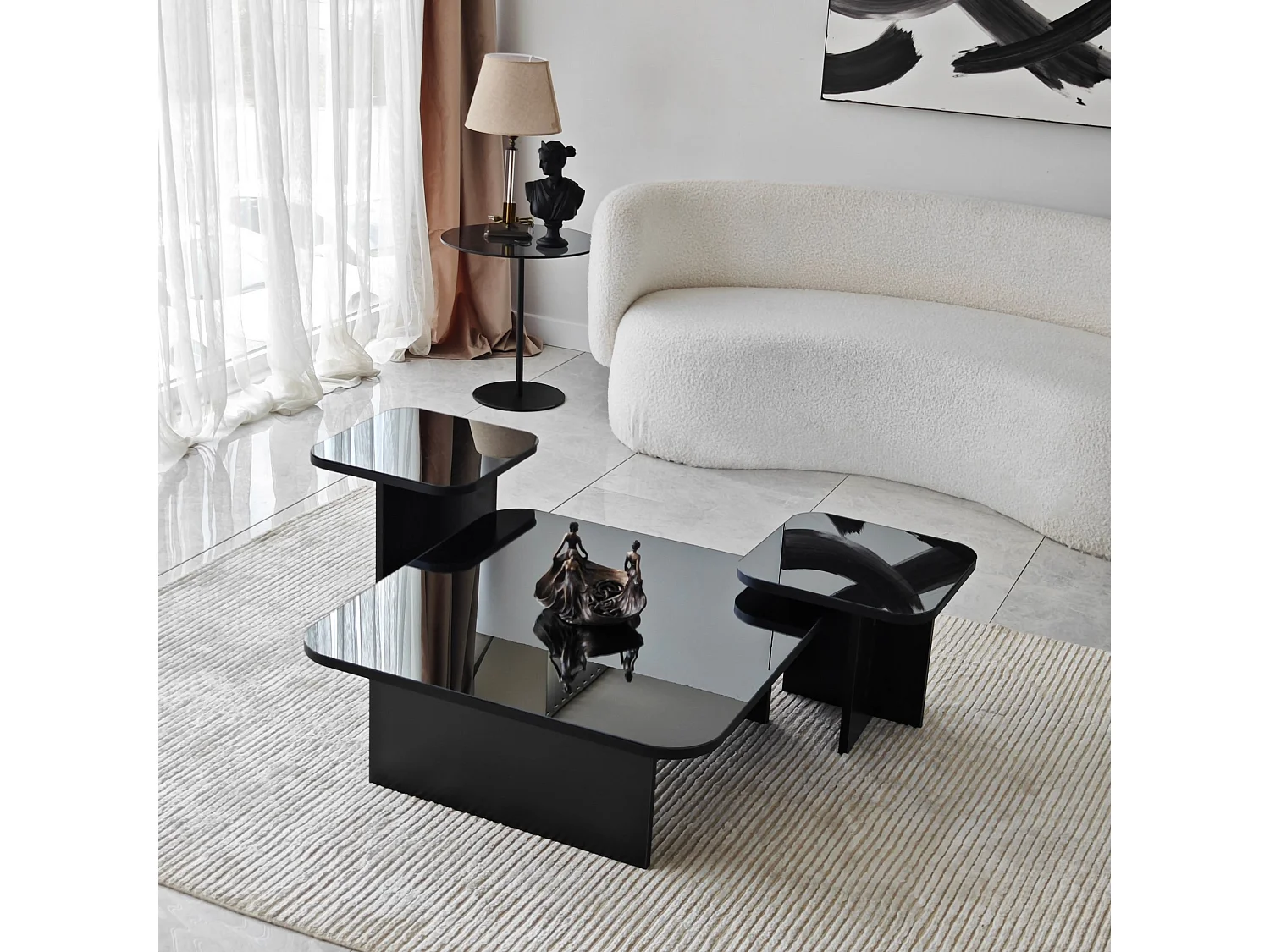Tavolino da Salotto Pagliara, Effetto Lucido, 80x80x30h cm Nero, Forma Quadrato, Materiale Piano in Legno Nobilitato