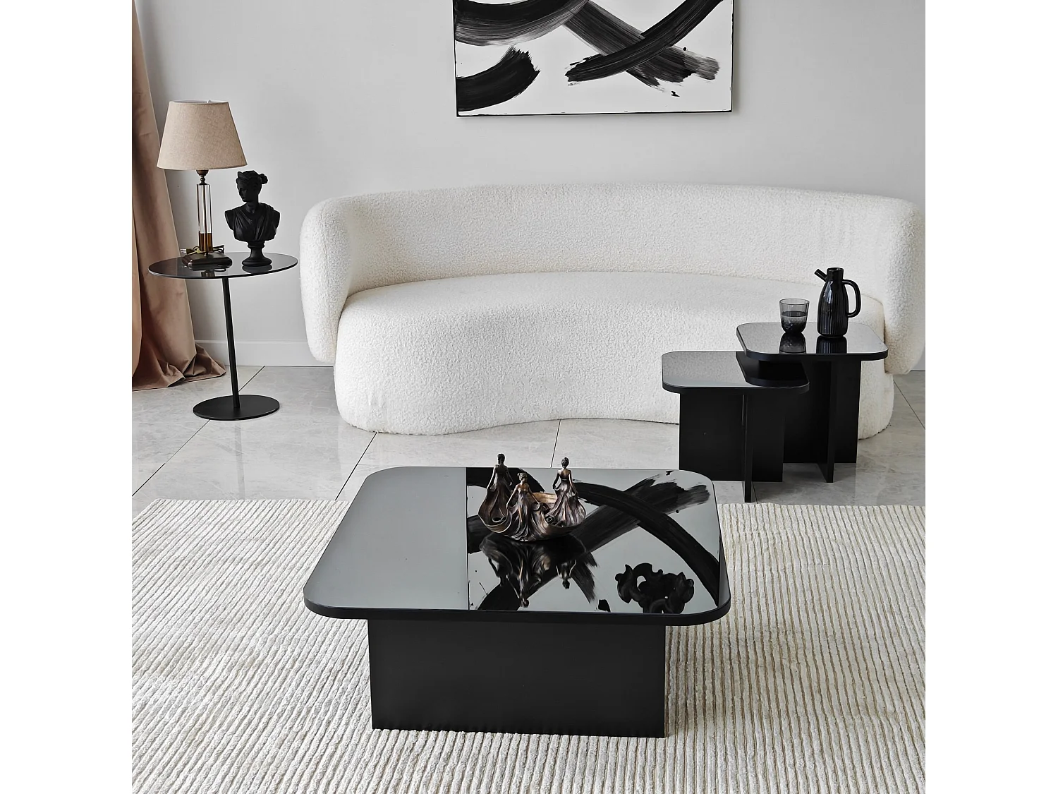 Tavolino da Salotto Pagliara, Effetto Lucido, 80x80x30h cm Nero, Forma Quadrato, Materiale Piano in Legno Nobilitato