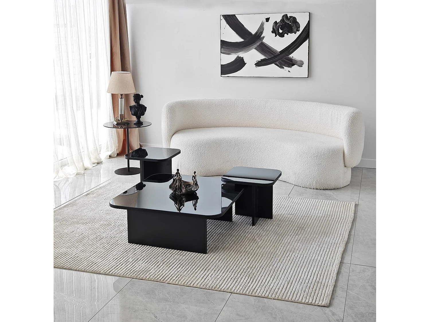 Tavolino da Salotto Pagliara, Effetto Lucido, 80x80x30h cm Nero, Forma Quadrato, Materiale Piano in Legno Nobilitato