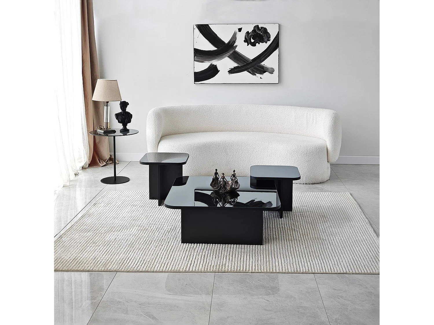 Tavolino da Salotto Pagliara, Effetto Lucido, 80x80x30h cm Nero, Forma Quadrato, Materiale Piano in Legno Nobilitato