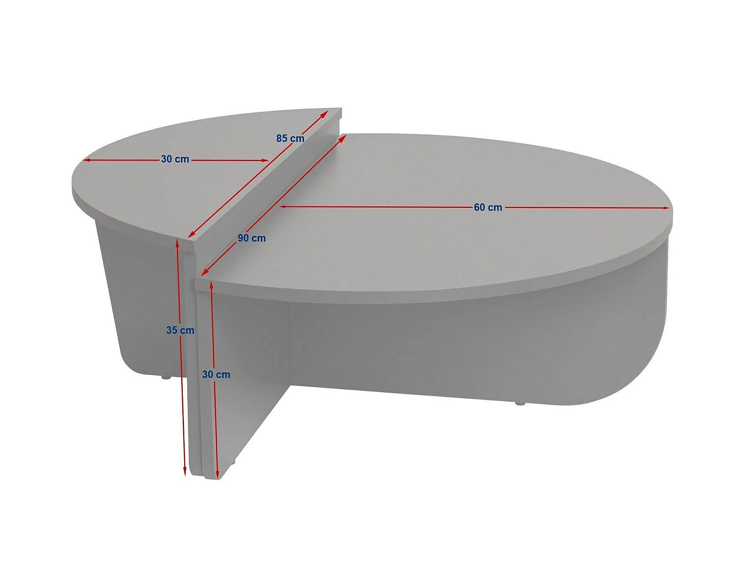 Salontafel Mansue, Max. draaggewicht 15 kg, 90x60x35h cm grijs, ovale vorm, blad van gemelamineerd hout