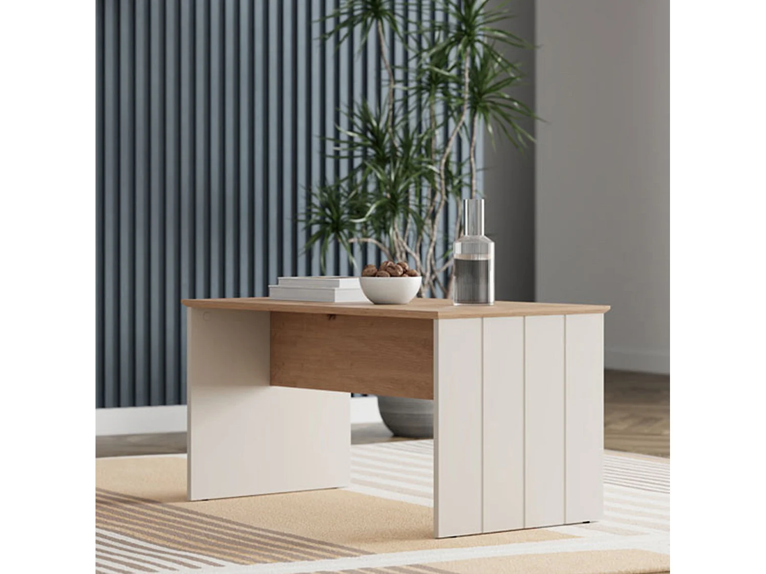 Tavolino da Salotto Pecor, Forma Rettangolare, 90x50x47h cm Marrone Rovere Nodi, Colore Ripiano Marrone, Colore Struttura Bianco