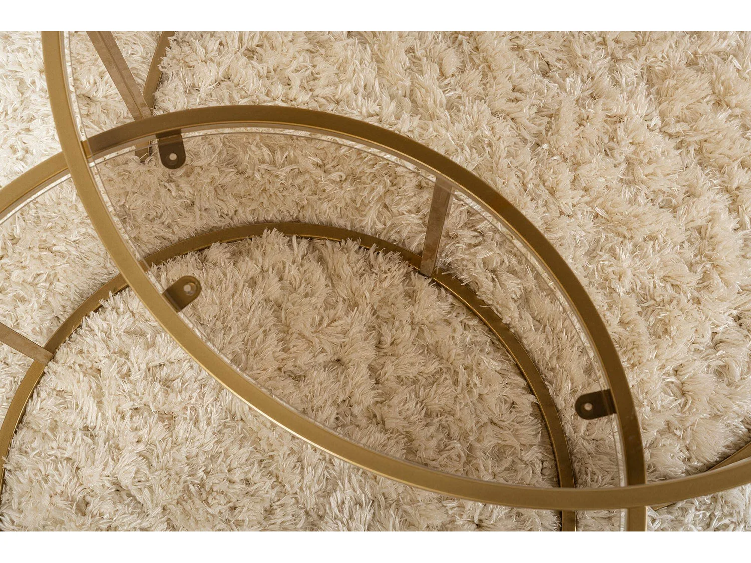 Aedion salontafel, set van 2 tafeltjes, 80x80x43h cm goudbrons, ronde vorm, glazen frame