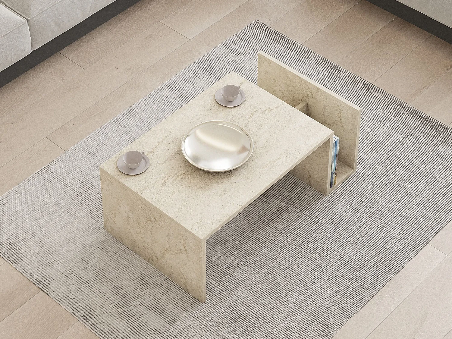 Tavolino da Salotto Piuro, un Vano, 87x50x32h cm Beige Marmo, Forma Rettangolare, Sfumatura Colore Ripiano Marmo