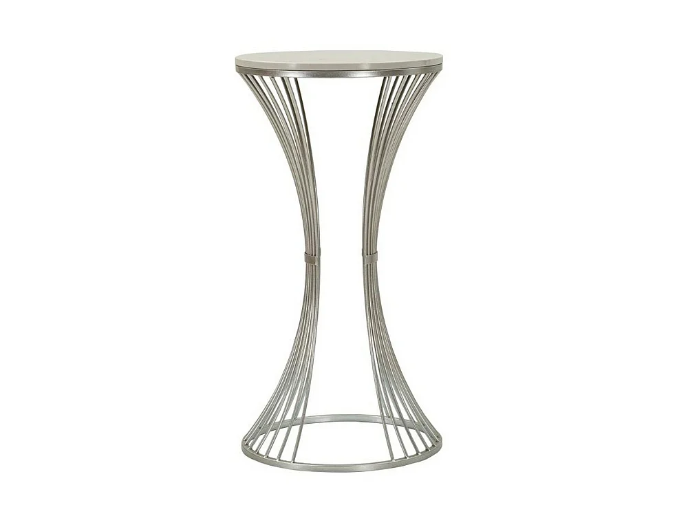 Salontafeltje Merli, gevlochten structuur, 50x50x100h cm zilver, ronde vorm, marmeren blad