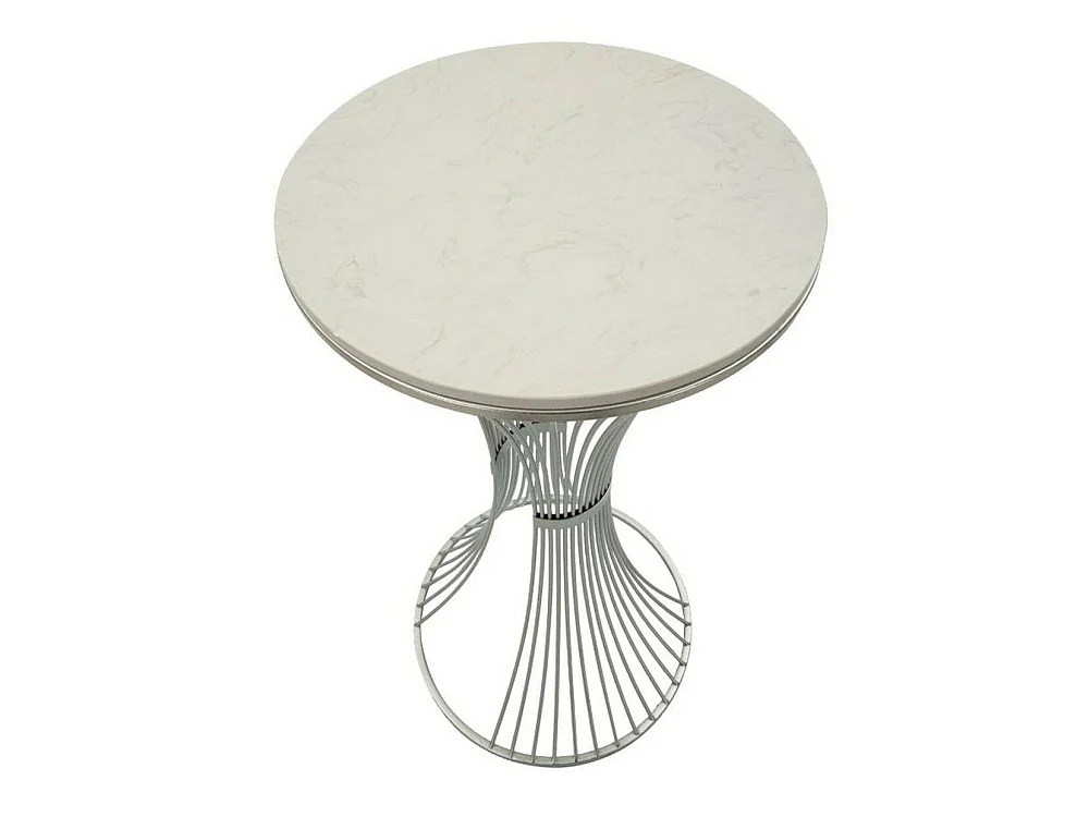 Salontafeltje Merli, gevlochten structuur, 50x50x100h cm zilver, ronde vorm, marmeren blad