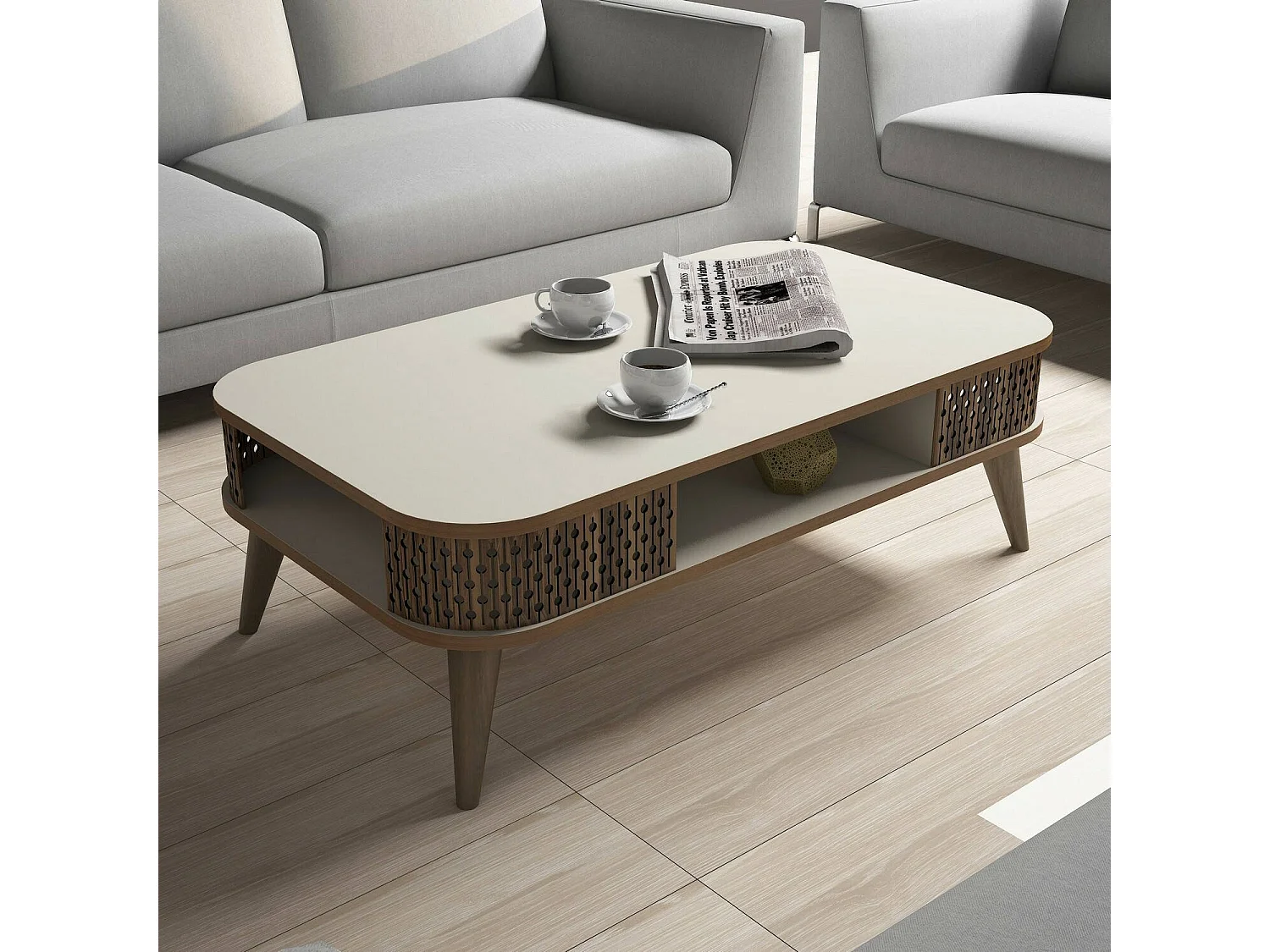Table basse Médicina, un compartiment, 60x105x34,6h cm Blanc Crème