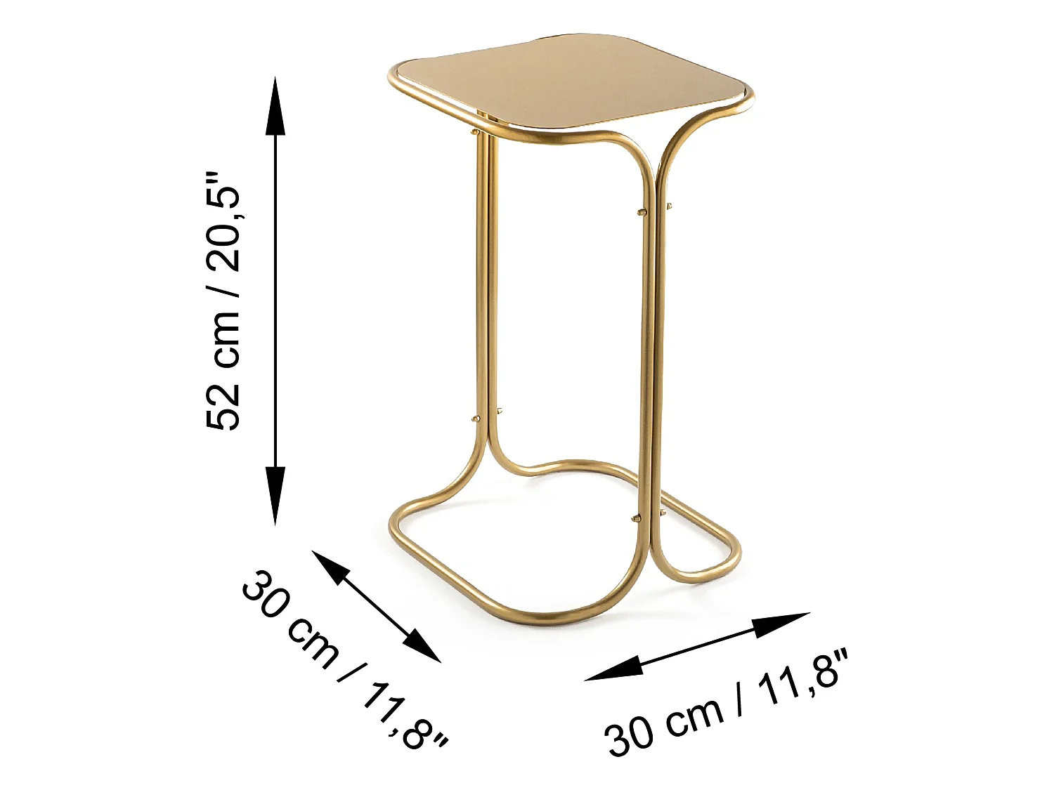 Tavolino da Salotto Perrero, Forma Quadrato, 30x30x52h cm oro, Materiale Piano in Metallo, Colore Ripiano oro