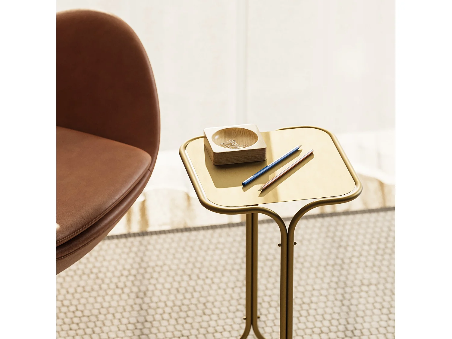 Tavolino da Salotto Perrero, Forma Quadrato, 30x30x52h cm oro, Materiale Piano in Metallo, Colore Ripiano oro