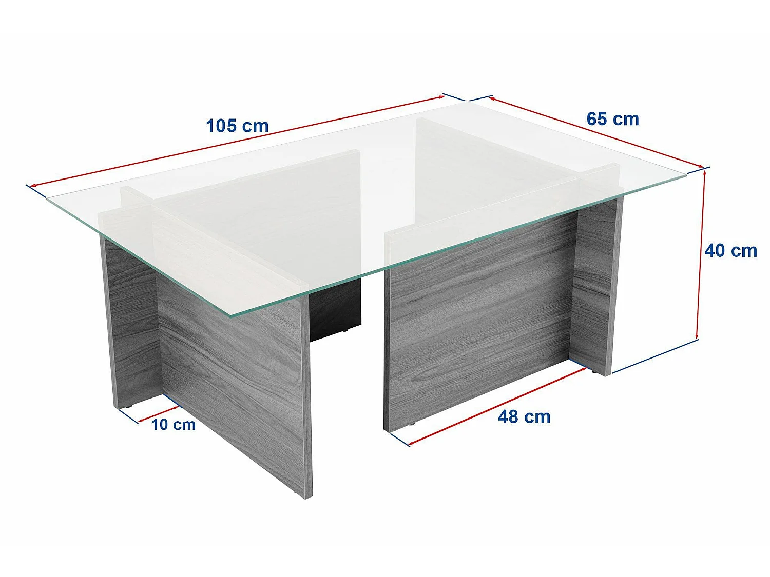 Salontafel Azriel, tijdschriftenhouder, 105x65x40h cm beige, rechthoekig, glazen tafelblad