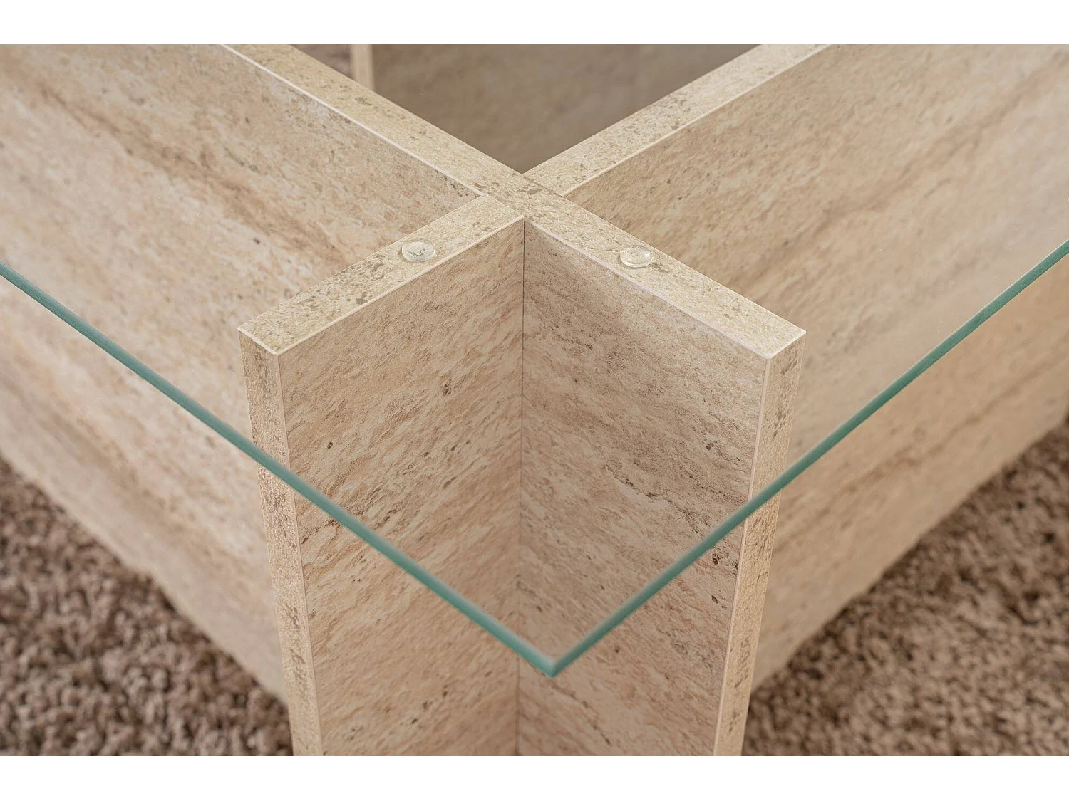 Salontafel Azriel, tijdschriftenhouder, 105x65x40h cm beige, rechthoekig, glazen tafelblad