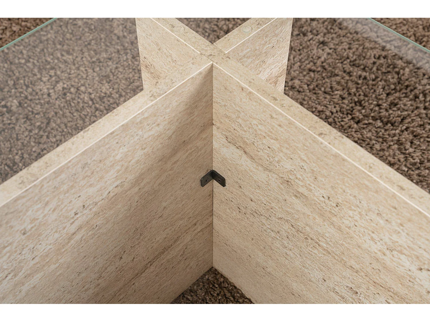 Salontafel Azriel, tijdschriftenhouder, 105x65x40h cm beige, rechthoekig, glazen tafelblad