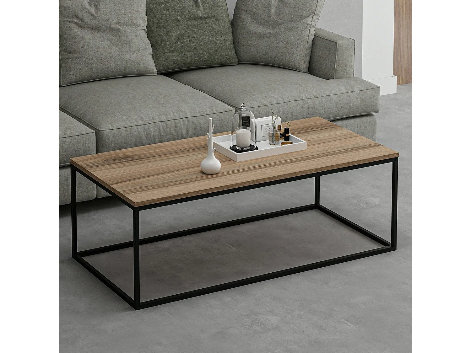 Table basse Arcella, rectangulaire, 120x60x42h cm Noix marron, plateau en bois aggloméré, teinte noyer