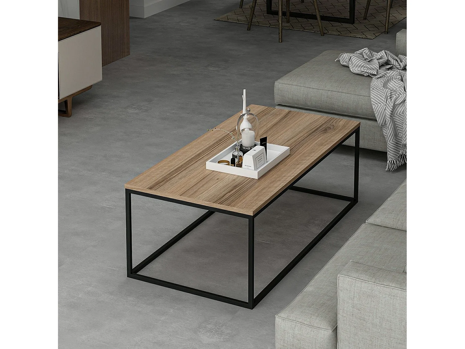 Table basse Arcella, rectangulaire, 120x60x42h cm Noix marron, plateau en bois aggloméré, teinte noyer
