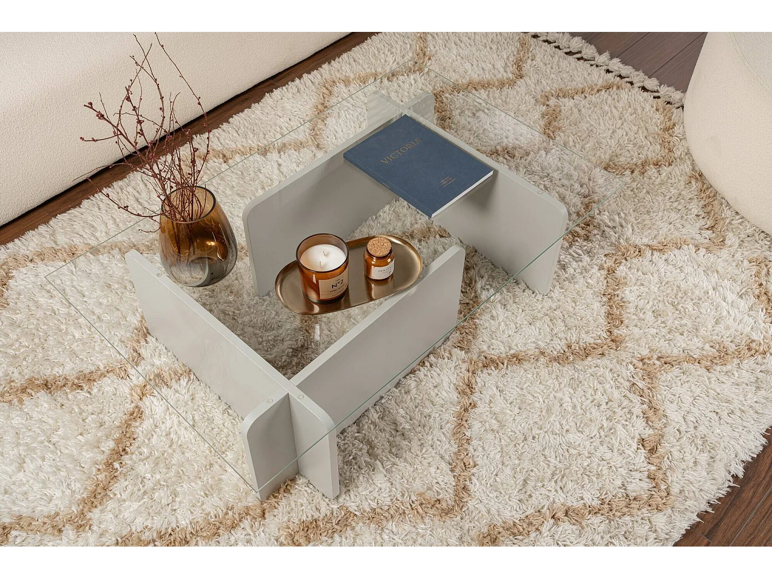 Table basse Kallias, porte-revues, 65x105x30h cm Gris