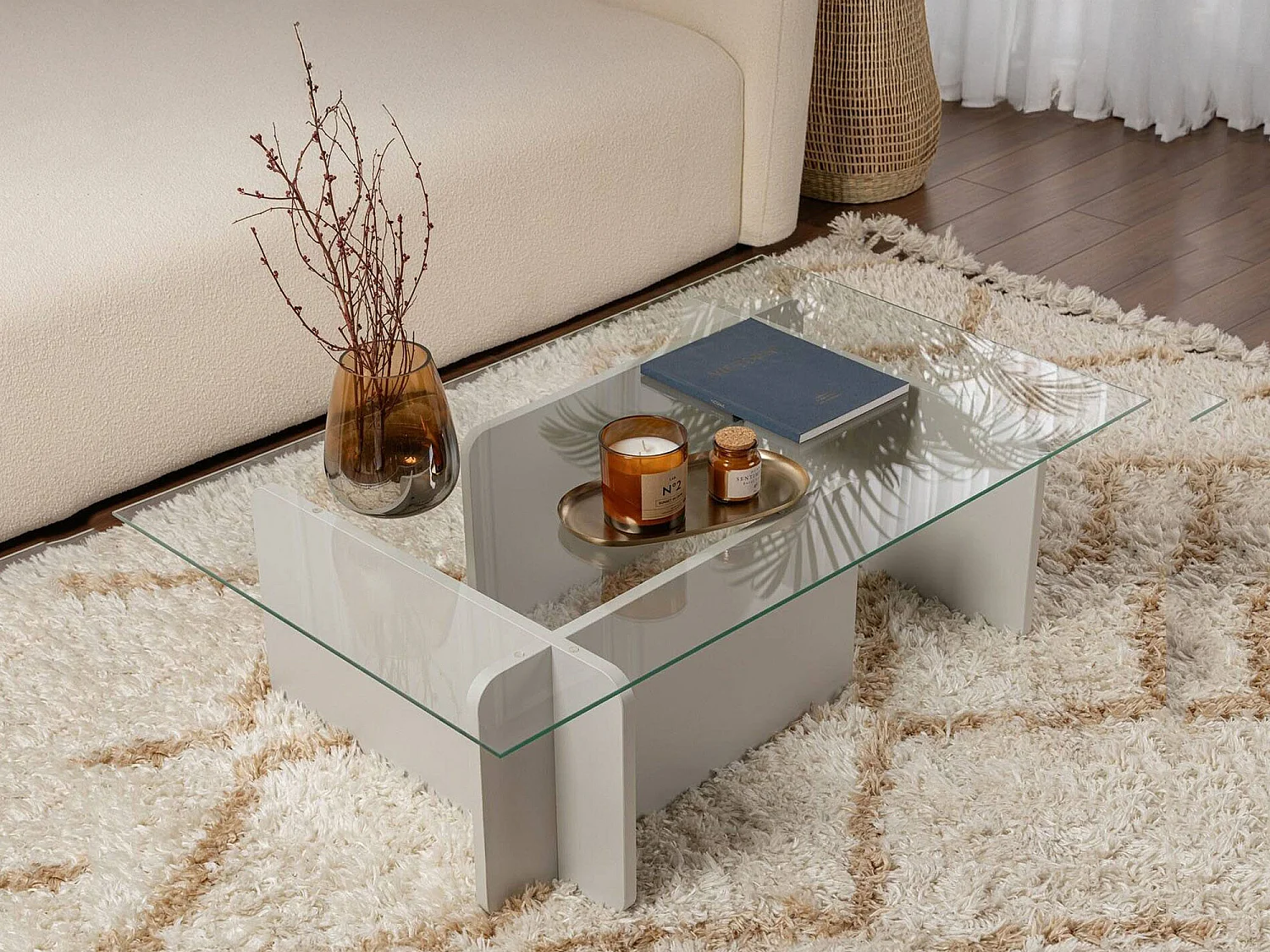 Table basse Kallias, porte-revues, 65x105x30h cm Gris