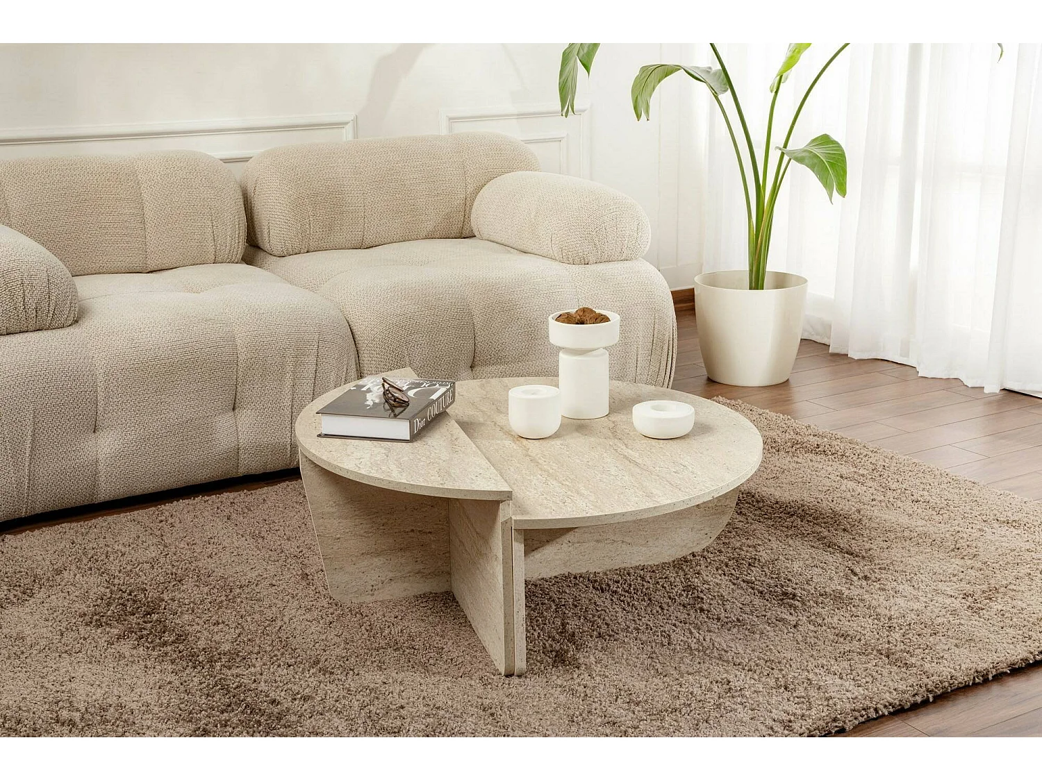 Salontafel Feyre, Max. draagvermogen 15 kg, 90x60x35h cm beige, rechthoekige vorm, framekleur wit