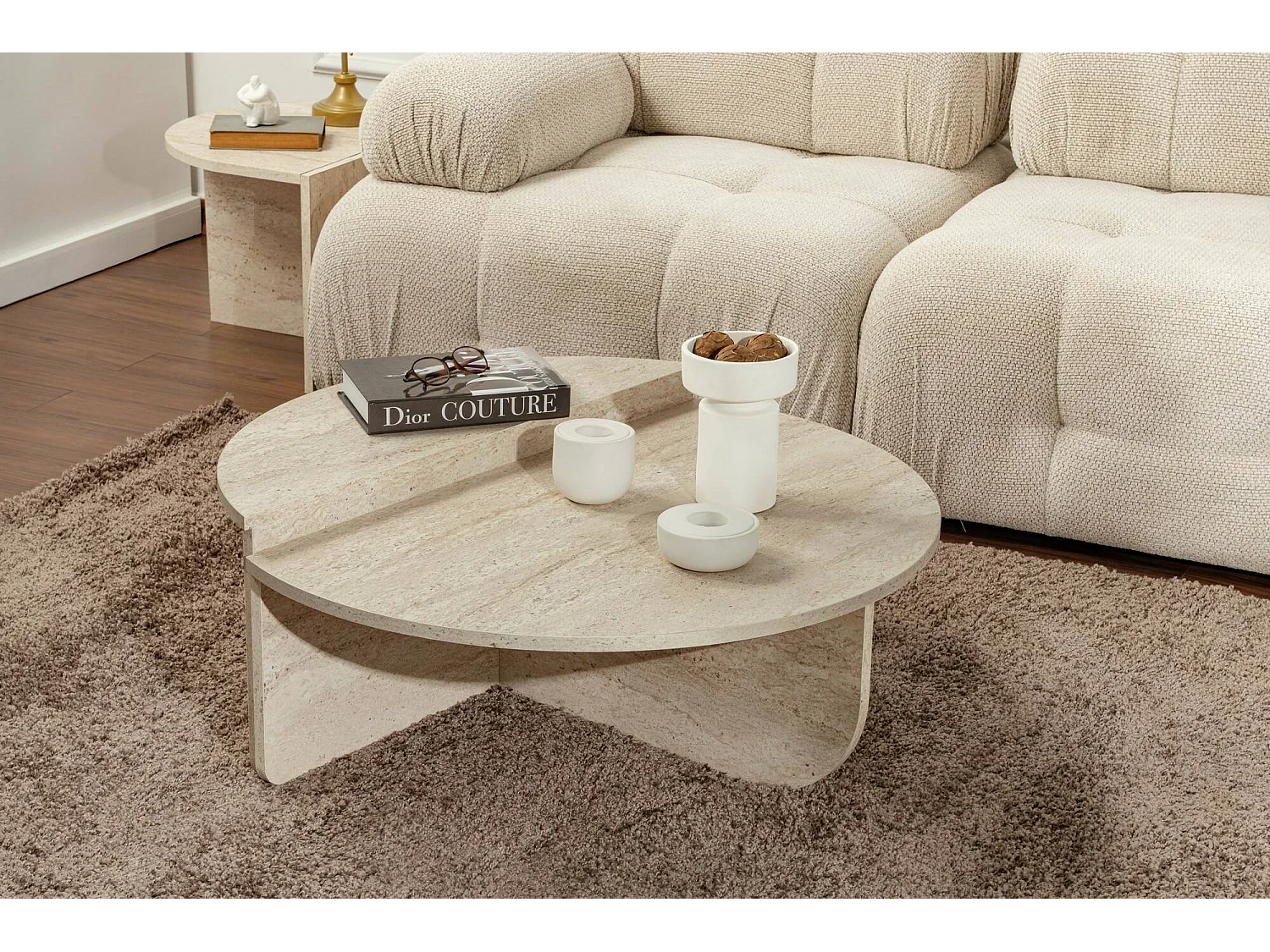 Salontafel Feyre, Max. draagvermogen 15 kg, 90x60x35h cm beige, rechthoekige vorm, framekleur wit