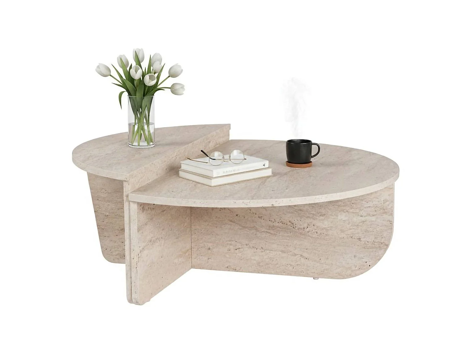 Mesa de Centro Feyre, Peso Máximo Suportado 15 kg, 90x60x35h cm Bege, Forma Retangular, Cor da Estrutura Branco