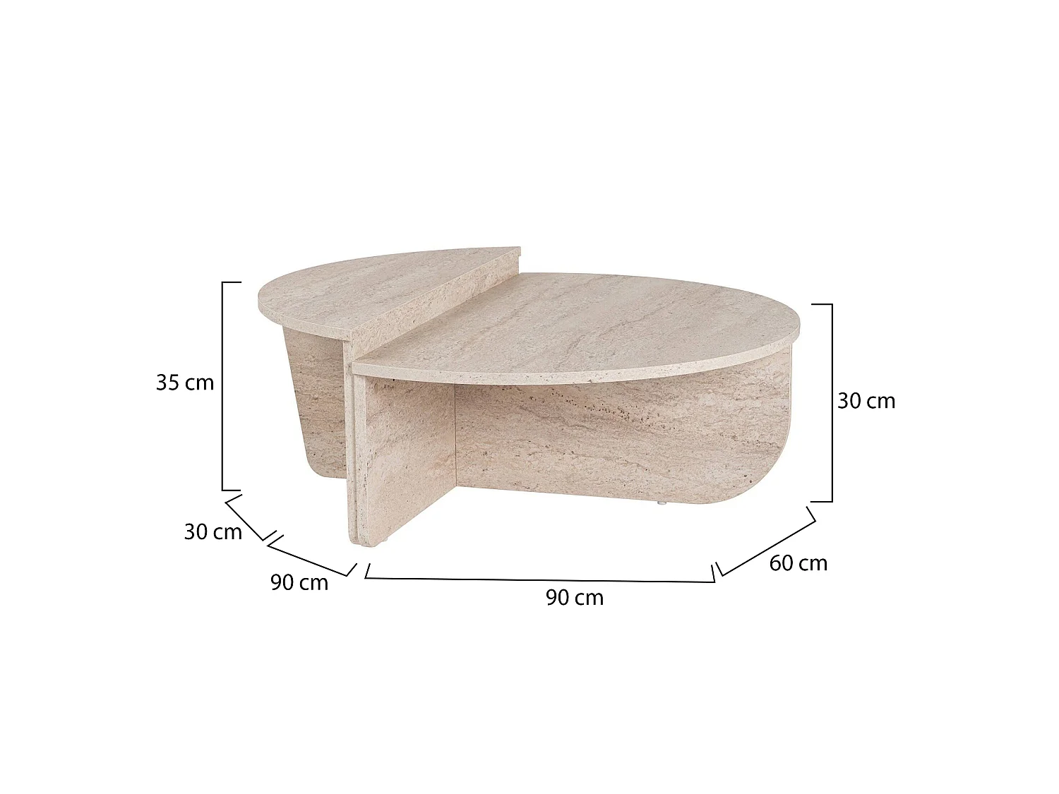 Mesa de Centro Feyre, Peso Máximo Suportado 15 kg, 90x60x35h cm Bege, Forma Retangular, Cor da Estrutura Branco