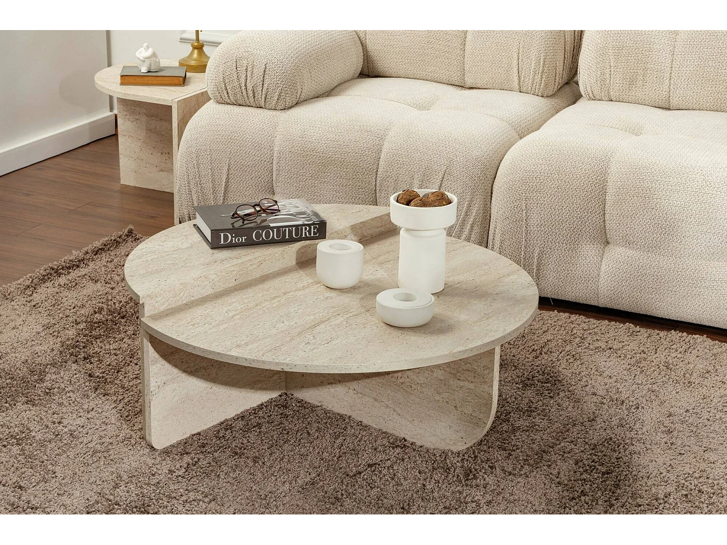 Mesa de Centro Feyre, Peso Máximo Suportado 15 kg, 90x60x35h cm Bege, Forma Retangular, Cor da Estrutura Branco