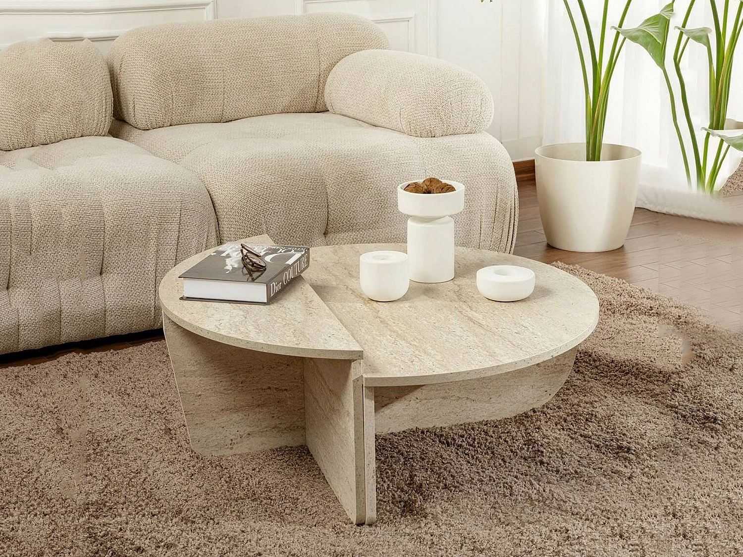 Mesa de Centro Feyre, Peso Máximo Suportado 15 kg, 90x60x35h cm Bege, Forma Retangular, Cor da Estrutura Branco