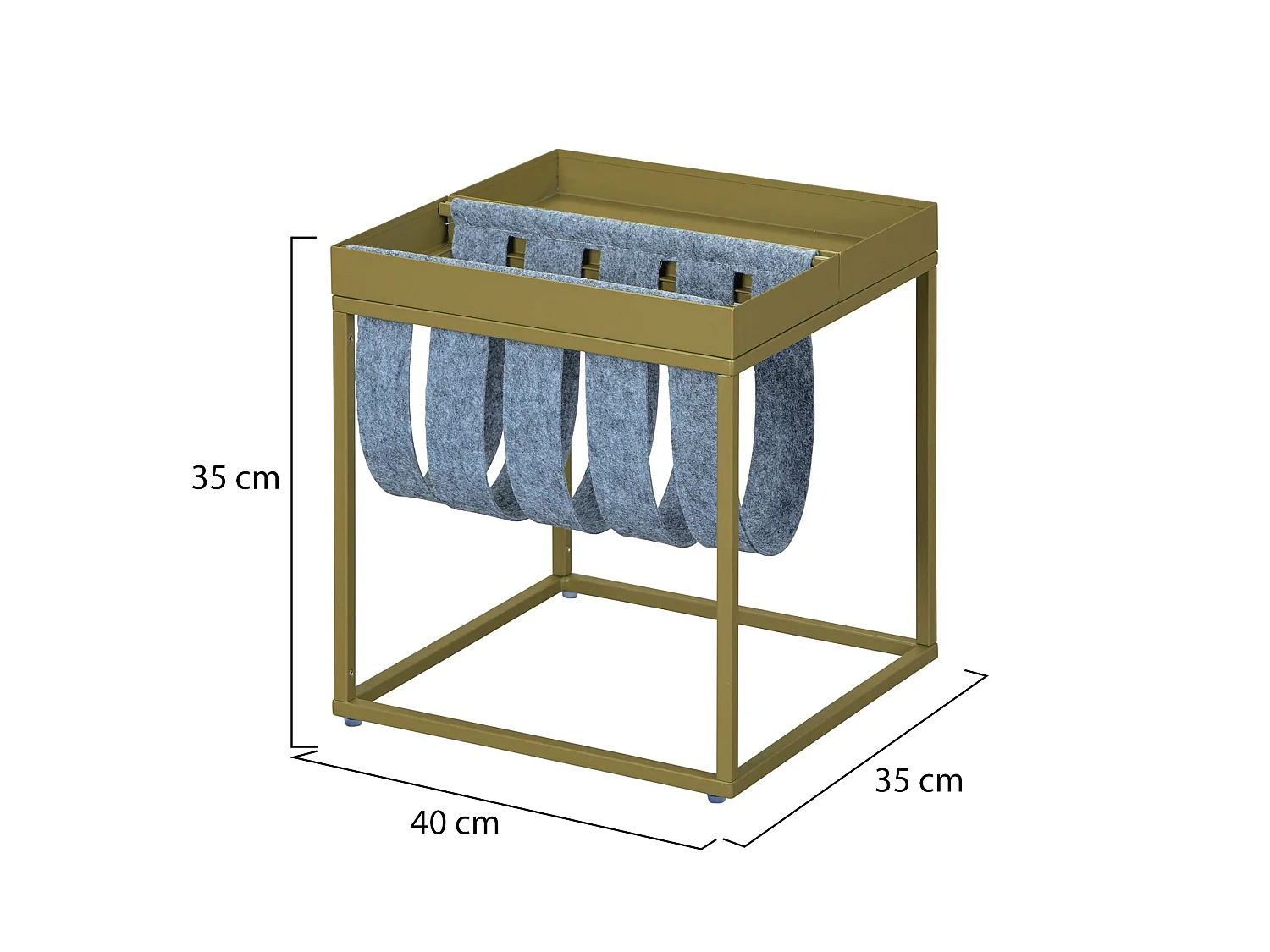 Table basse Limana, Porte-revues, 35x40x35h cm Vert, Forme carrée, Plateau de couleur verte