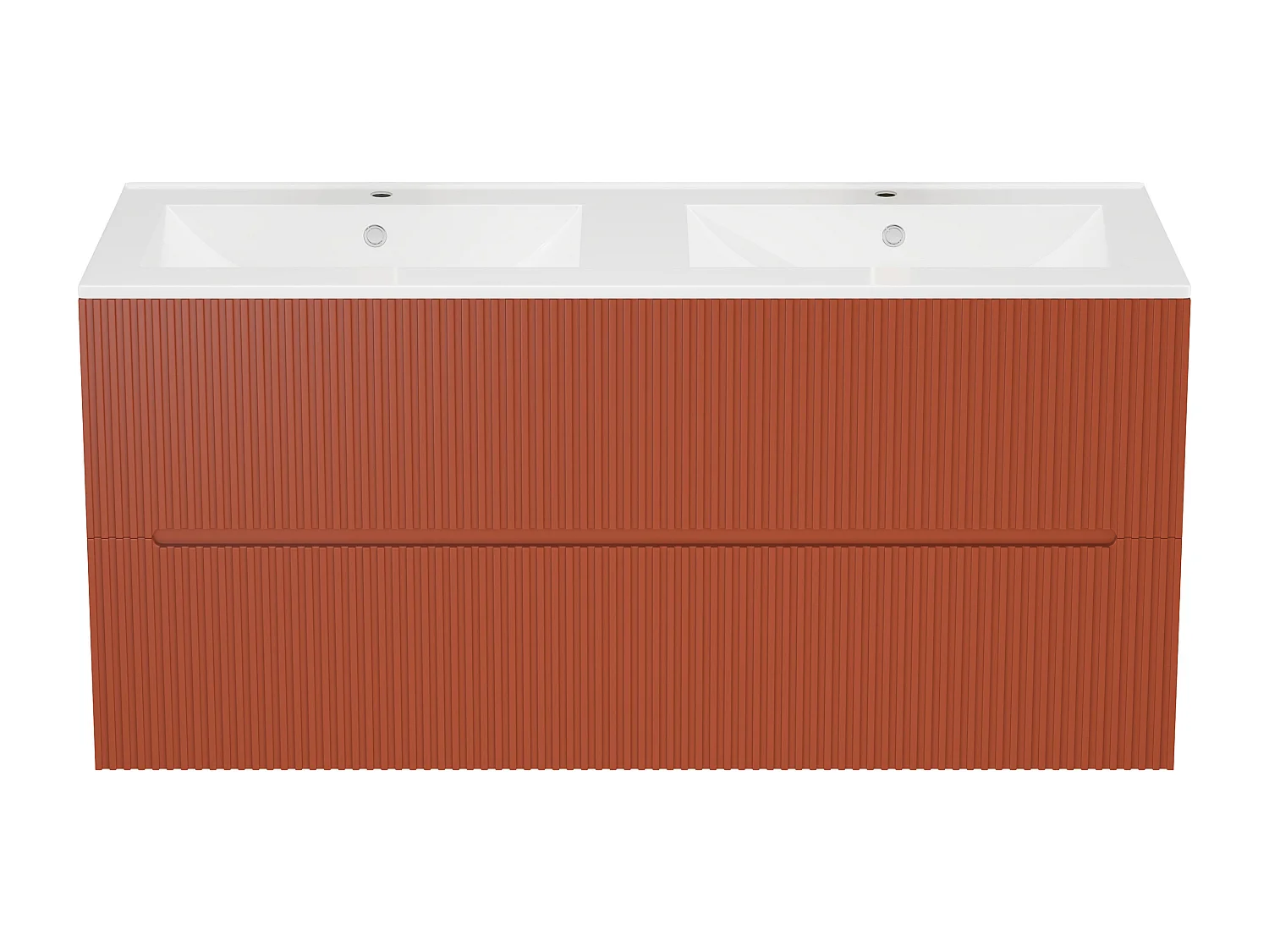 Meuble de salle de bain suspendu avec vasque à encastrer - Strié terracotta - 120 cm - PAVANI