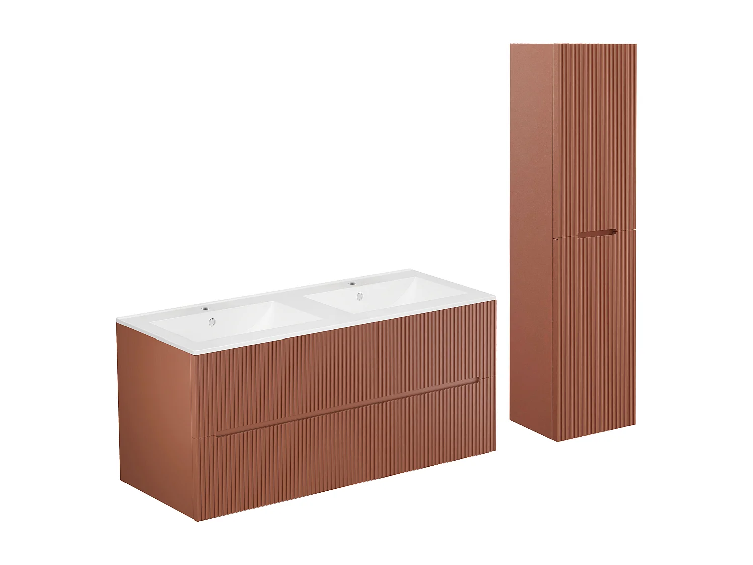Meuble de salle de bain suspendu avec vasque à encastrer et colonne - Strié terracotta - 120 cm - PAVANI