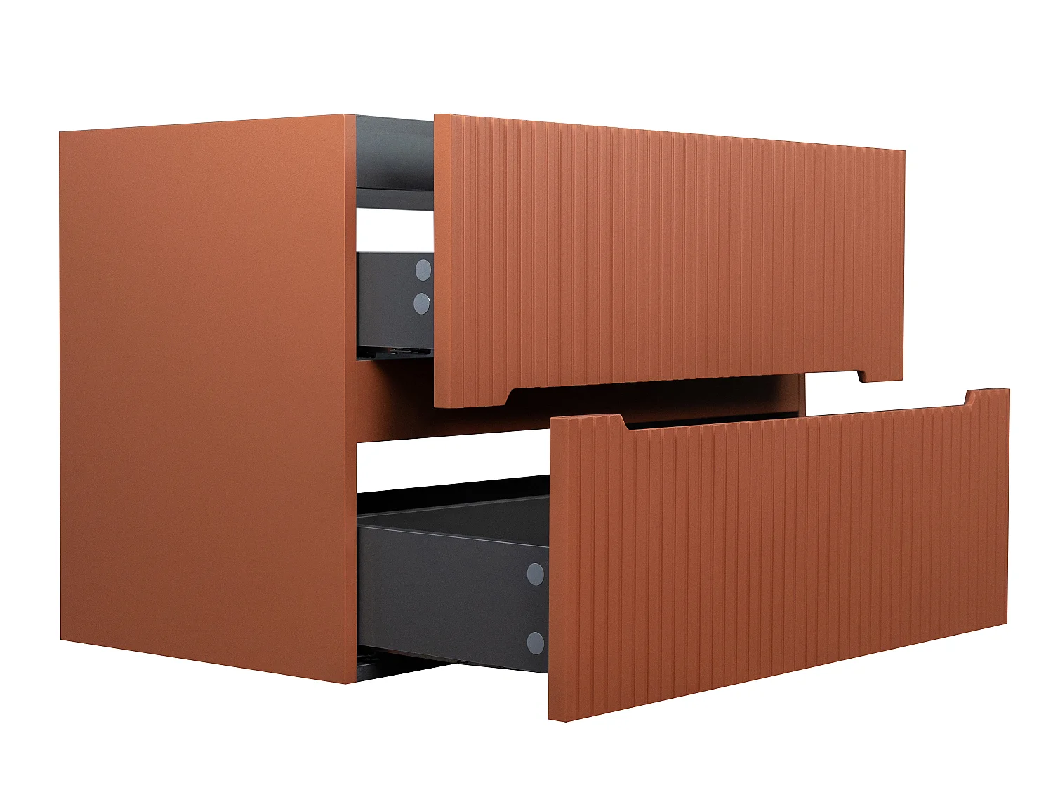 Zwevend badkamermeubel met inbouwwastafel - Terracotta met ribbels - 80 cm - PAVANI