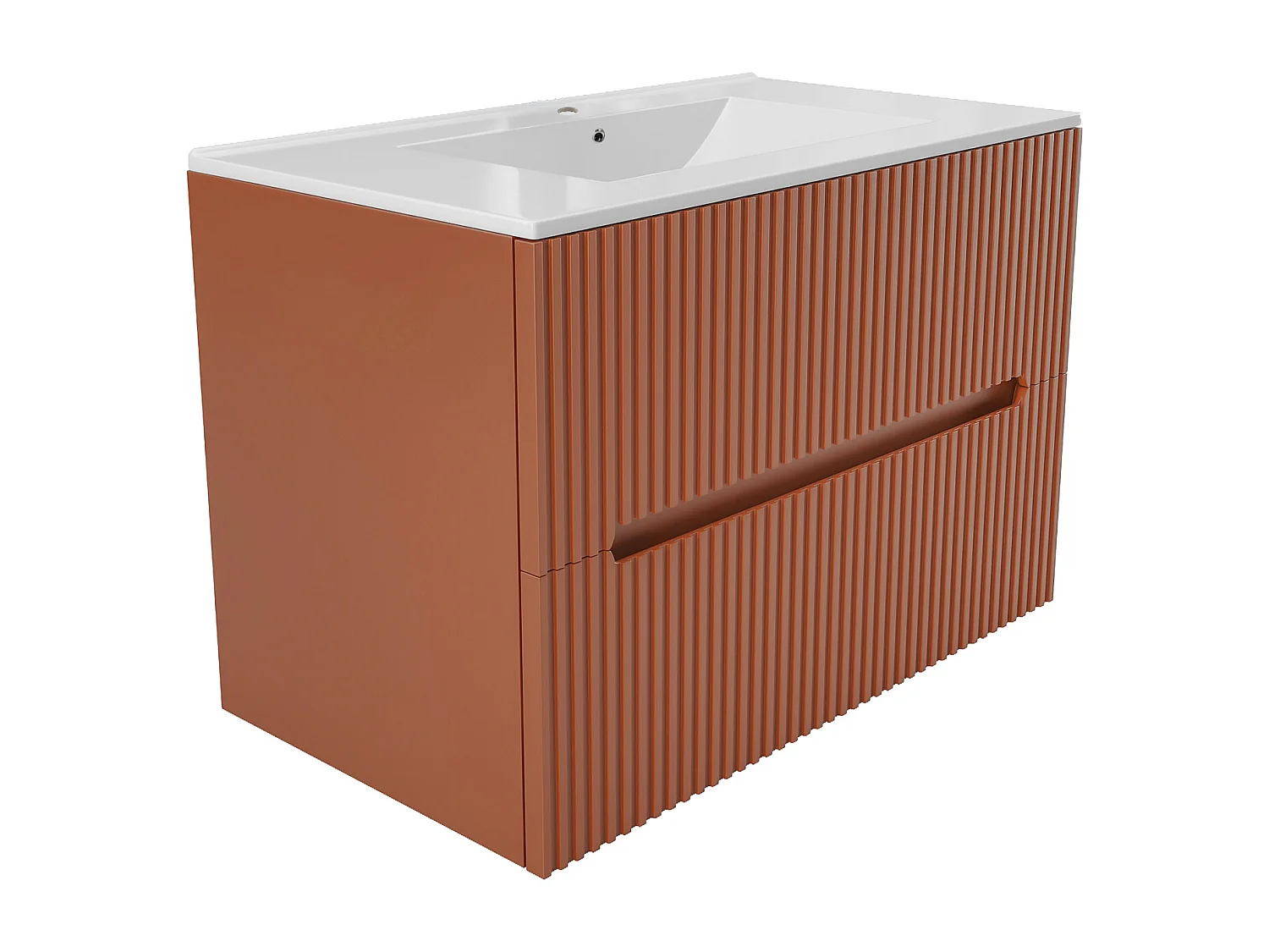 Meuble de salle de bain suspendu avec vasque à encastrer et colonne - Strié terracotta - 80 cm - PAVANI