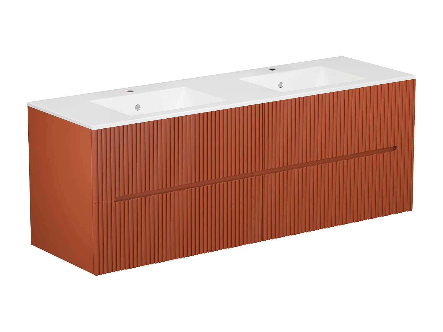 Meuble de salle de bain suspendu avec vasque à encastrer et colonne - Strié terracotta - 150 cm - PAVANI