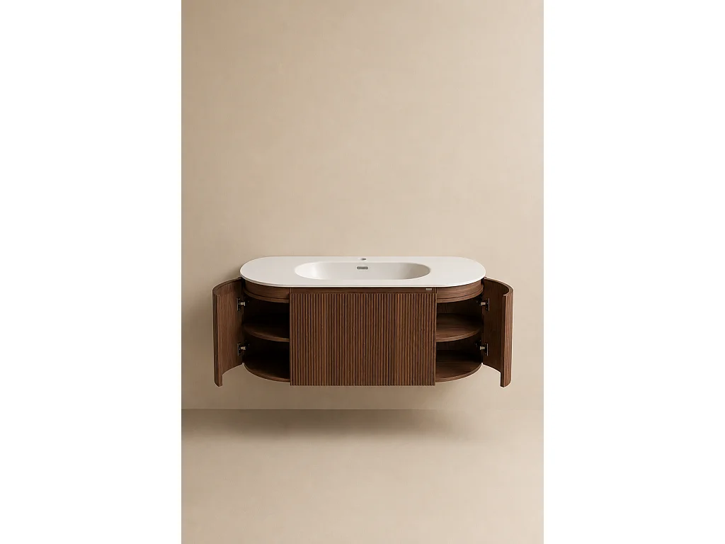 Limpido Design Base 120 cm  Legno Noce Lavabo Specchio retro illuminato