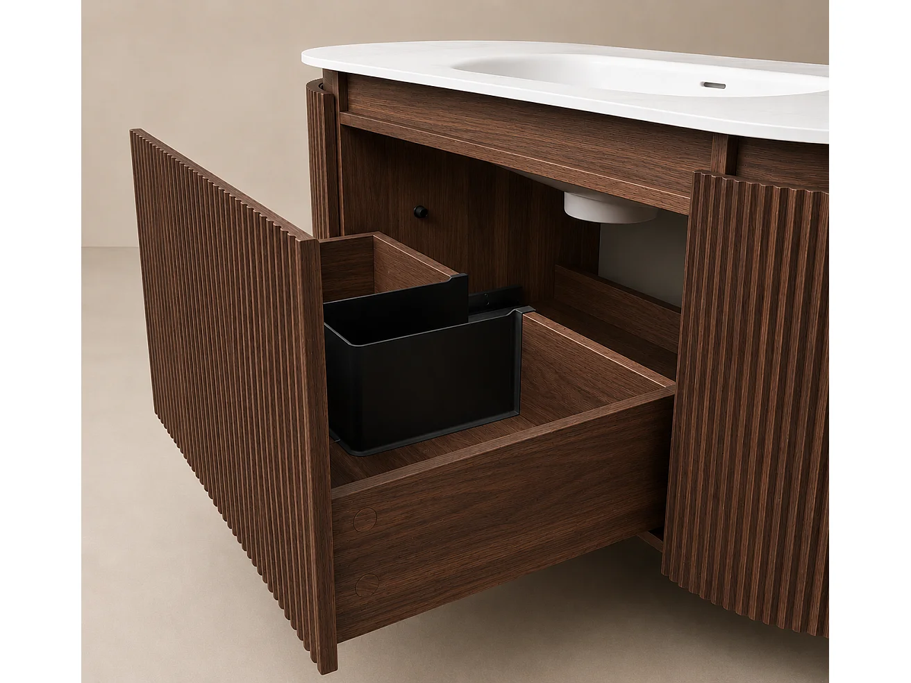 Limpido Design Base 120 cm  Legno Noce Lavabo Specchio retro illuminato