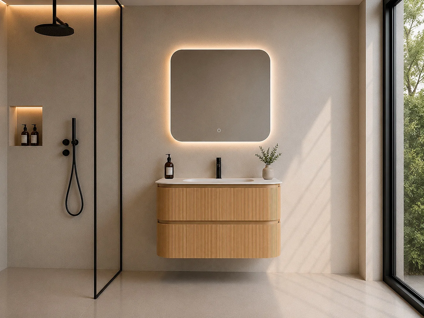 Limpido Design Base 80cm Rovere Puro  Lavabo Specchio retro illuminato