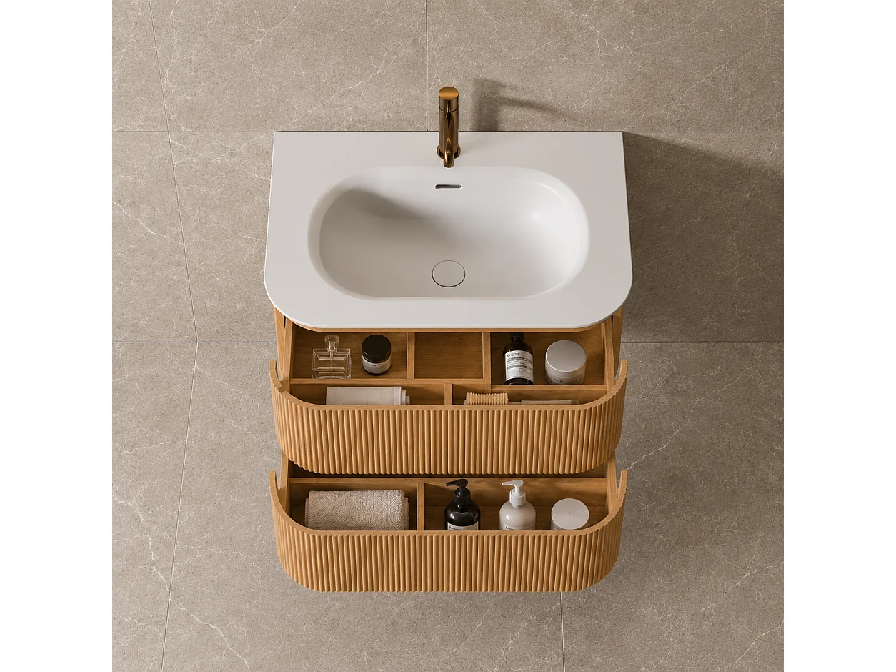 Limpido Design Base 80cm Rovere Puro  Lavabo Specchio retro illuminato