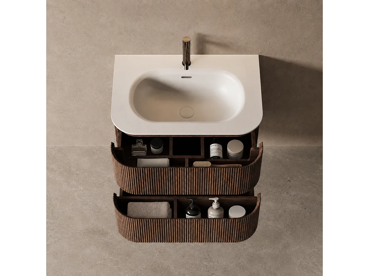 Limpido Design Base 80cm  Noce Puro Lavabo Specchio retro illuminato