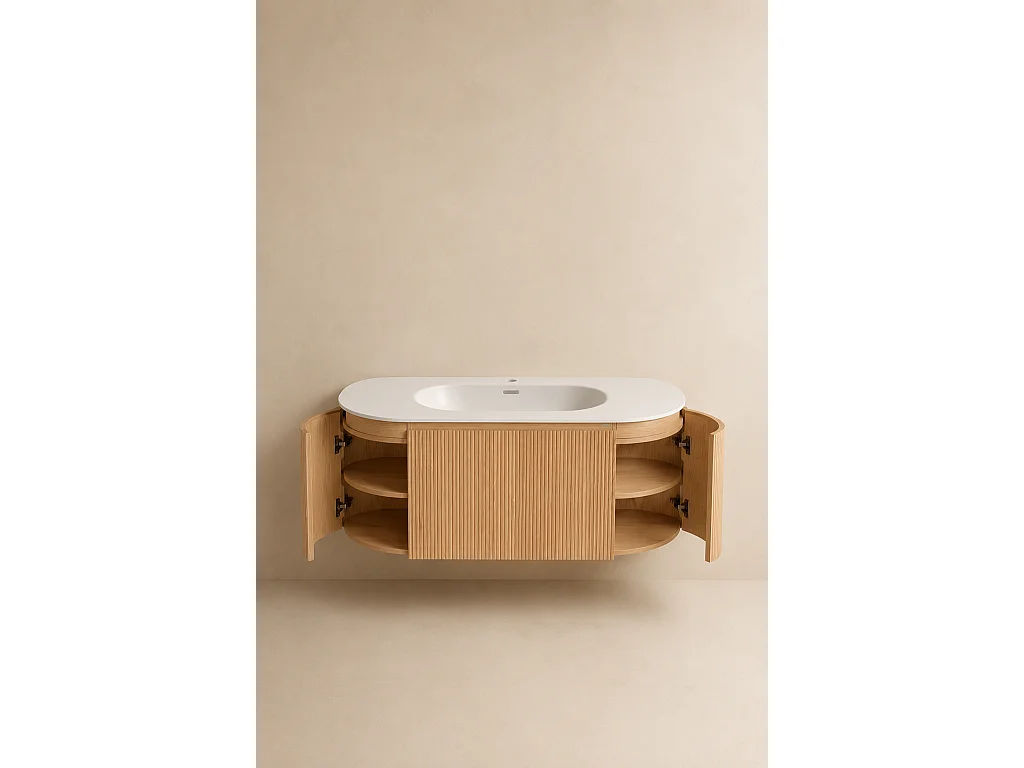 Limpido Design Base 120 cm Legno Rovere  Lavabo Specchio retro illuminato