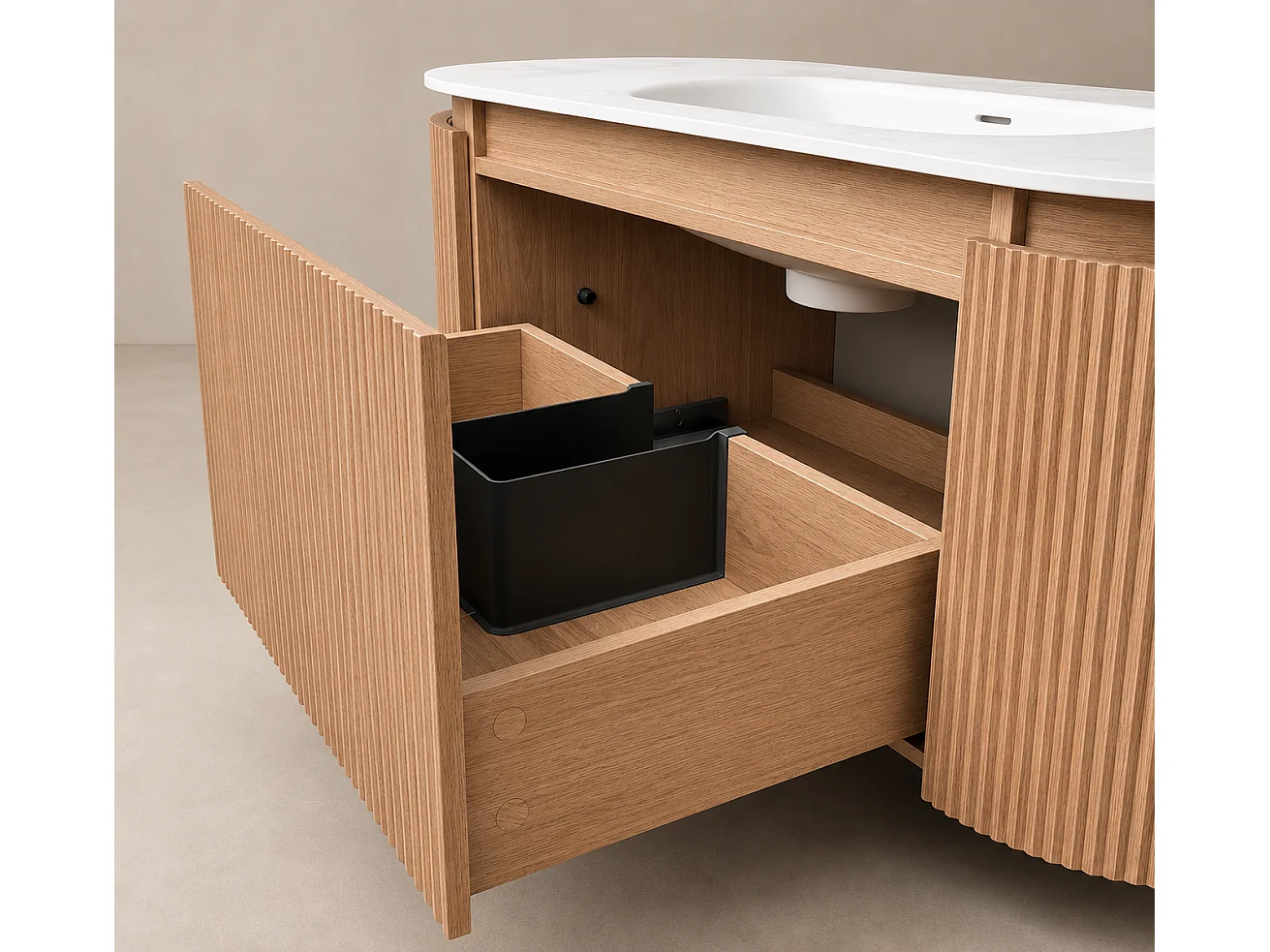 Limpido Design Base 120 cm Legno Rovere  Lavabo Specchio retro illuminato