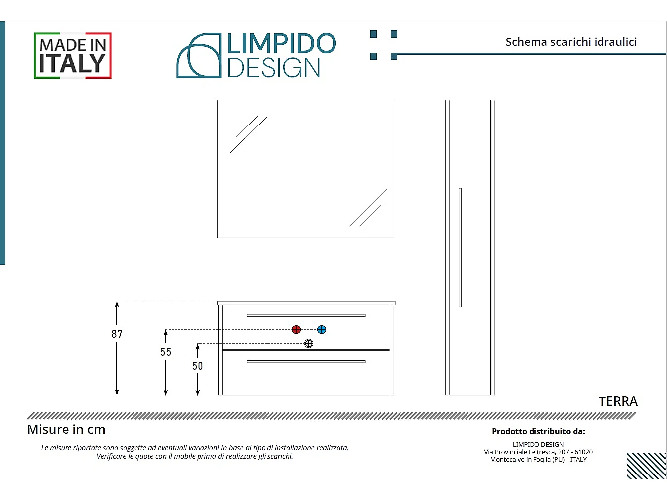 Mobile bagno con lavabo integrato L 90 x H 45 x P 46 Larice Dolomite e Specchio