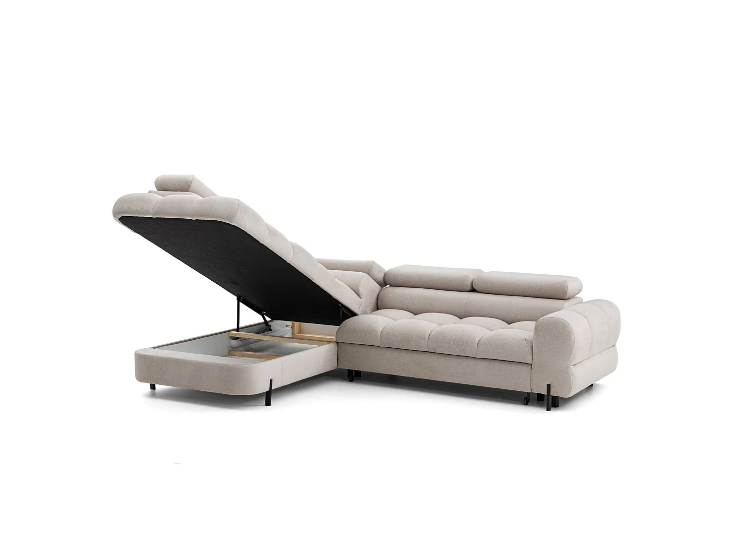 Canapé d'angle BOWL L Gauche avec fonction couchage 125x195 Velours Creme