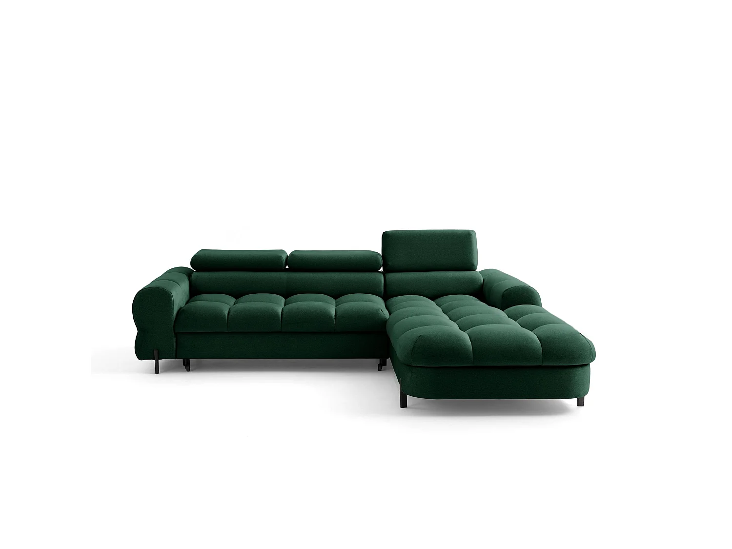 Canapé d’angle UFFO L droite convertible 260 × 195 cm en velours vert foncé