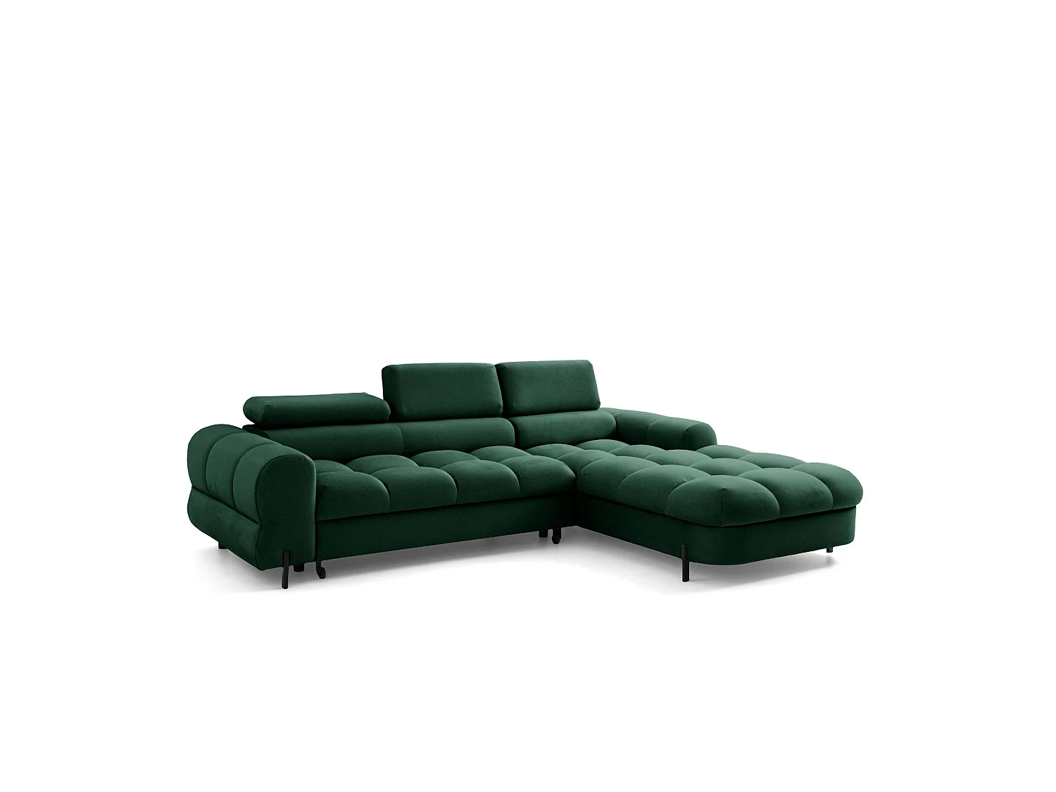 Canapé d’angle UFFO L droite convertible 260 × 195 cm en velours vert foncé