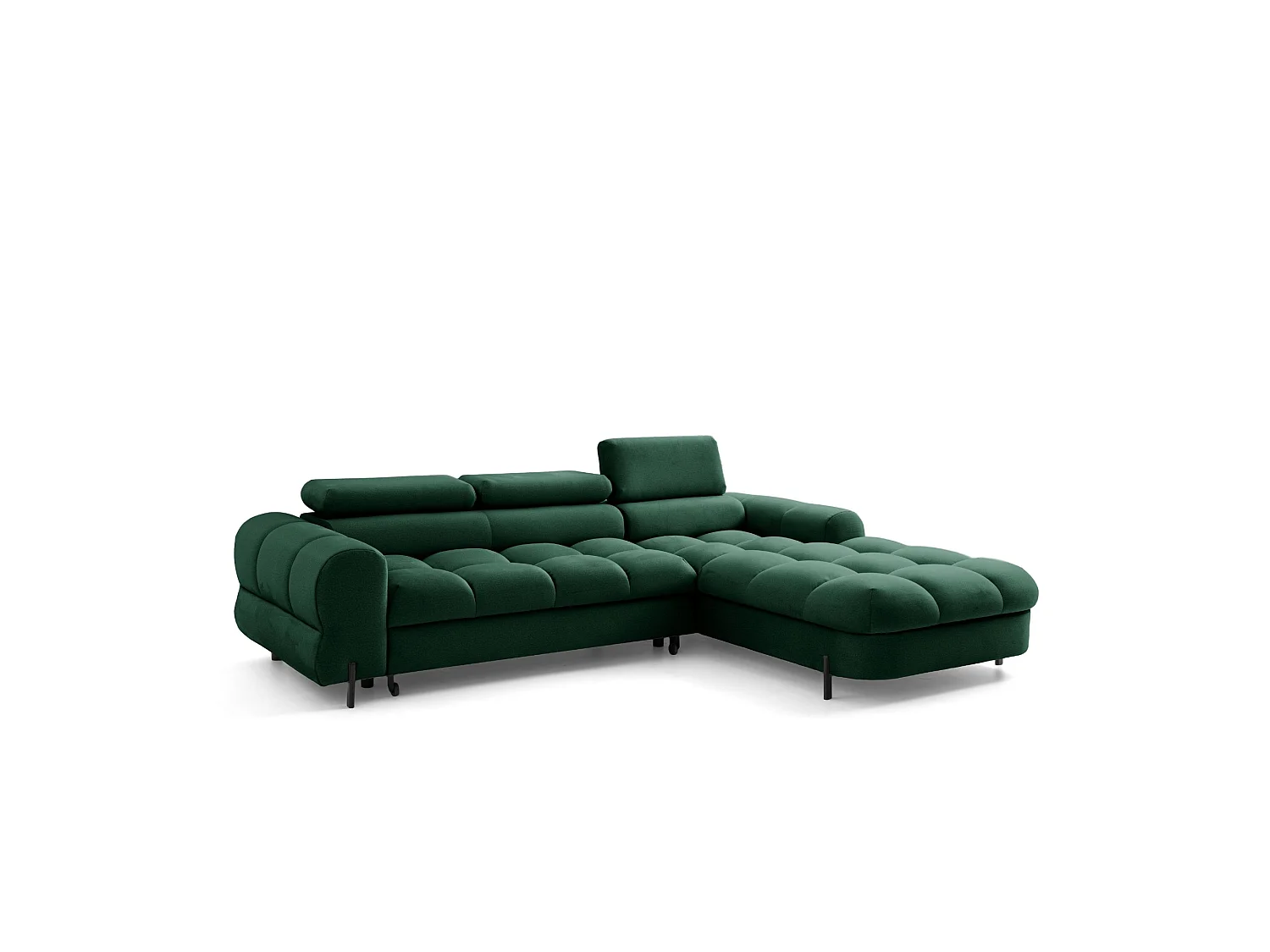 Canapé d’angle UFFO L droite convertible 260 × 195 cm en velours vert foncé