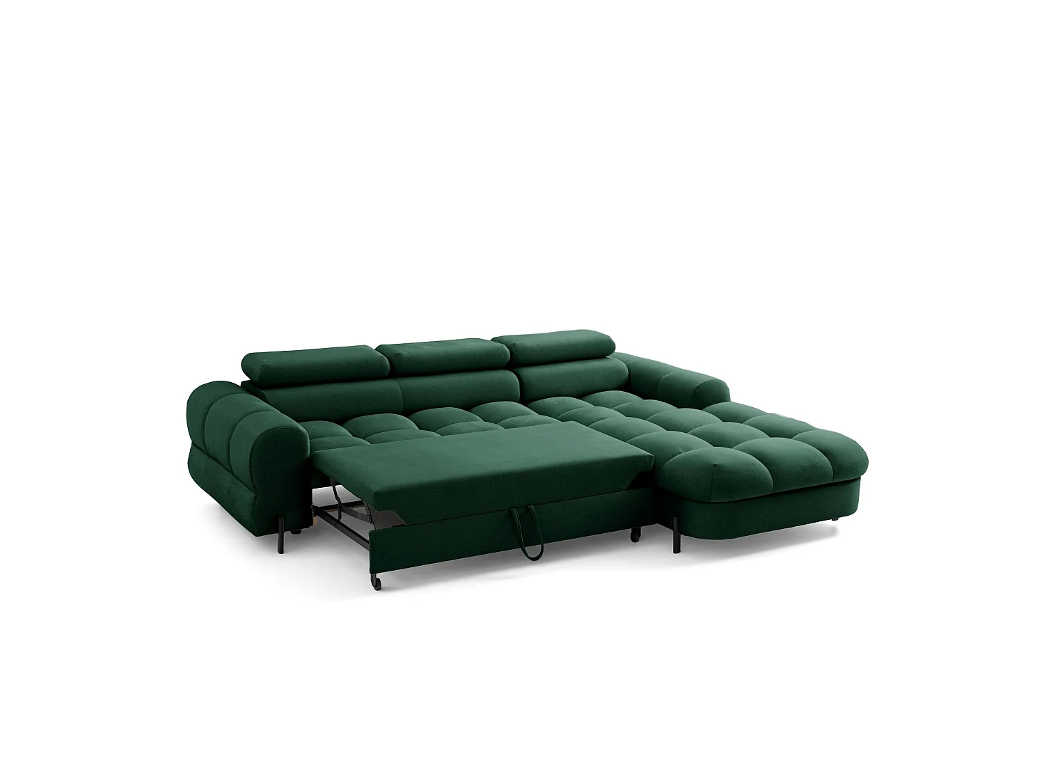 Canapé d’angle UFFO L droite convertible 260 × 195 cm en velours vert foncé