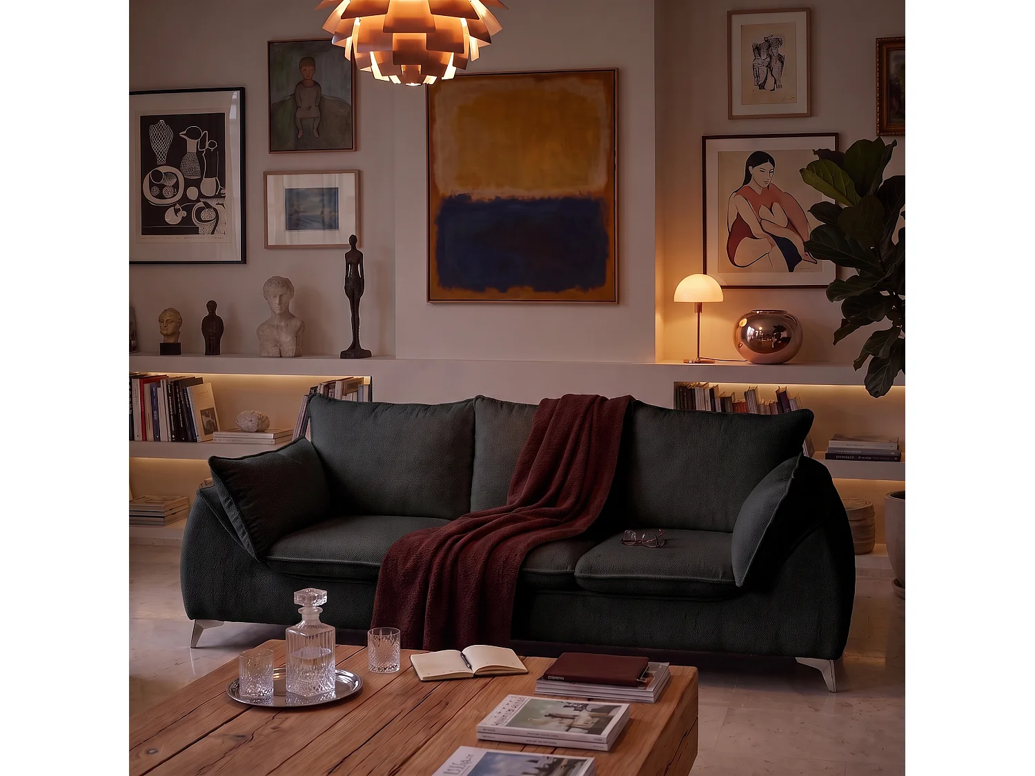 Canapé 3 places MELANI 252 cm en velours noir