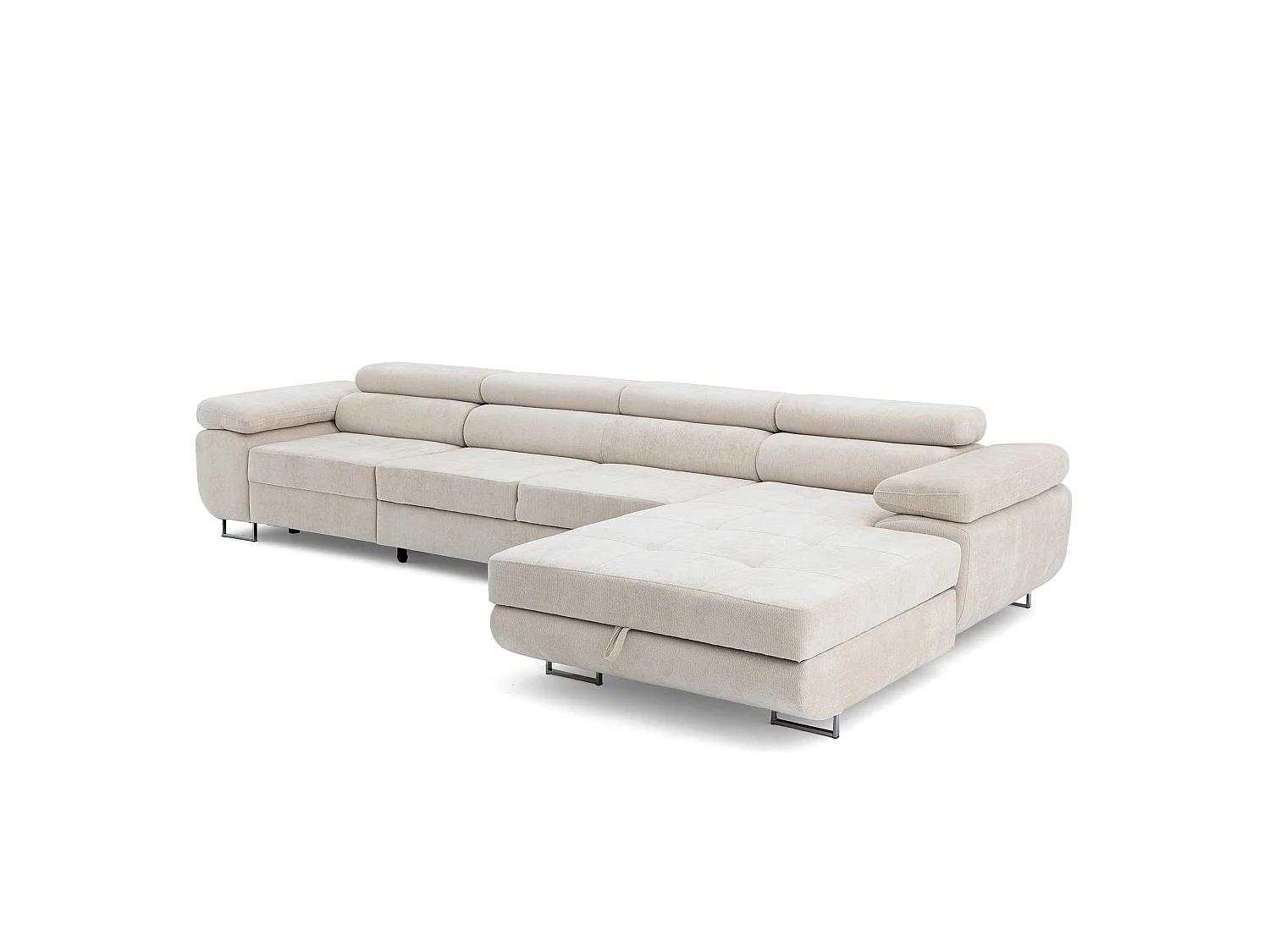 Canapé d'angle ALONZO MAXI Droite avec fonction couchage 128x210 Chenille Beige